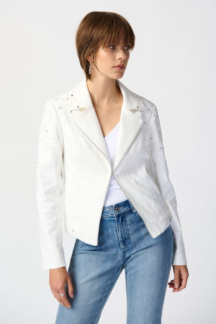 Joseph Ribkoff - Studded Foiled Suede Jacket with Floral Appliqué