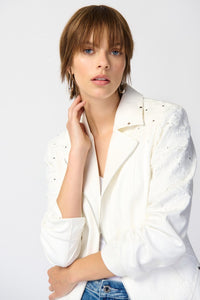 Joseph Ribkoff - Studded Foiled Suede Jacket with Floral Appliqué