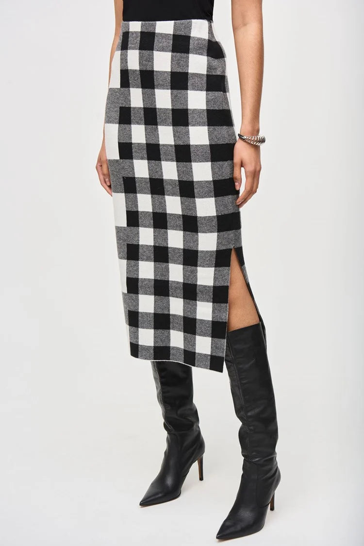 Joseph Ribkoff -Plaid Jacquard Knit Skirt