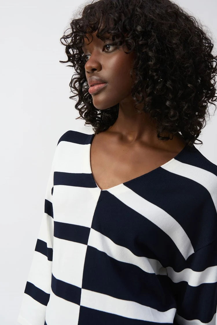 Joseph Ribkoff- Striped Sweater V- Neck Pullover