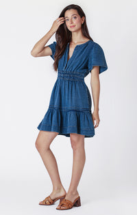 DEX- Tiered Denim Effect Mini Dress