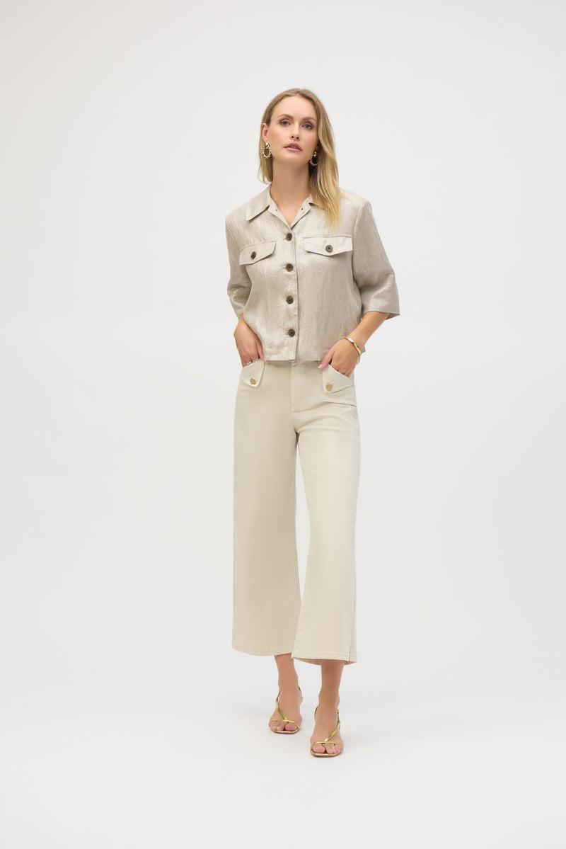 Joseph Ribkoff-Foiled Linen Blend Short Sleeve Boxy Jacket