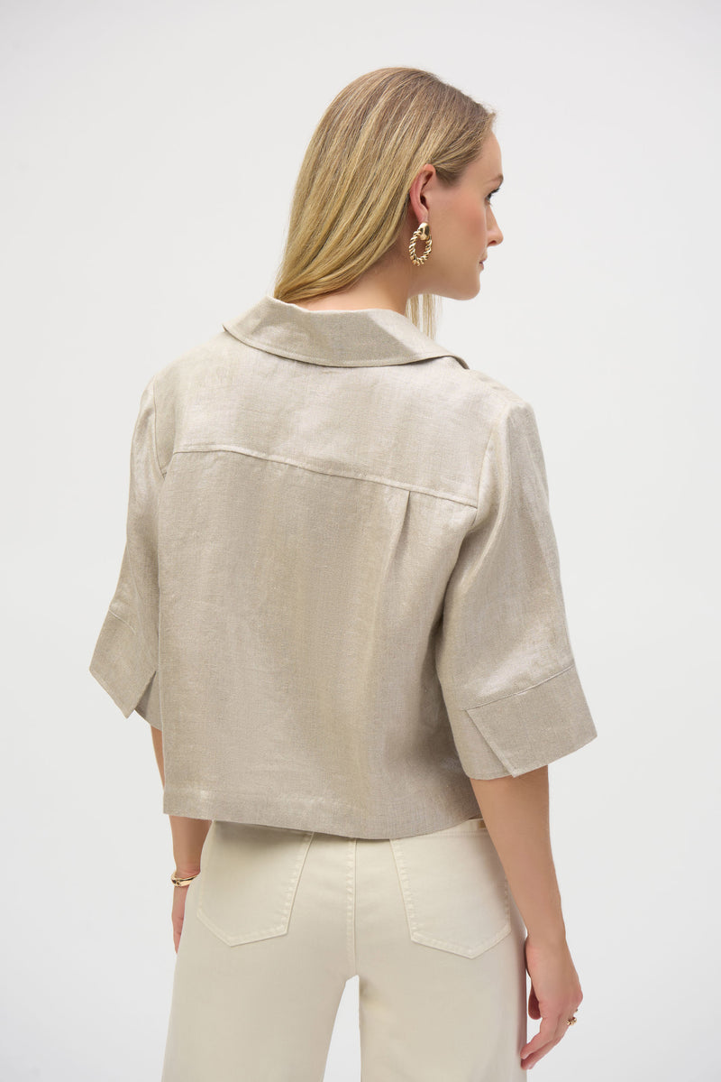 Joseph Ribkoff-Foiled Linen Blend Short Sleeve Boxy Jacket