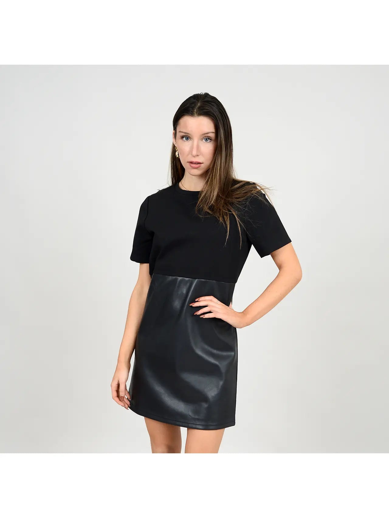 LEATHER LIKE COMBINATION DRESS-