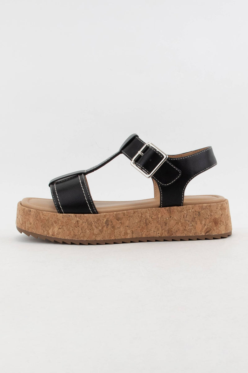 LAVON CORK WRAPPED PLATFORM HEEL T-STRAP CHUNKY SANDAL