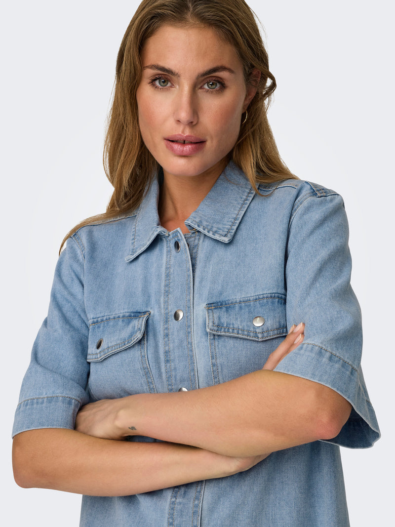 Only Belle Button Denim Shirt Dress