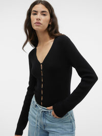 Vero Moda Gold Rib L/S V- Neck Button Pullover Sweater